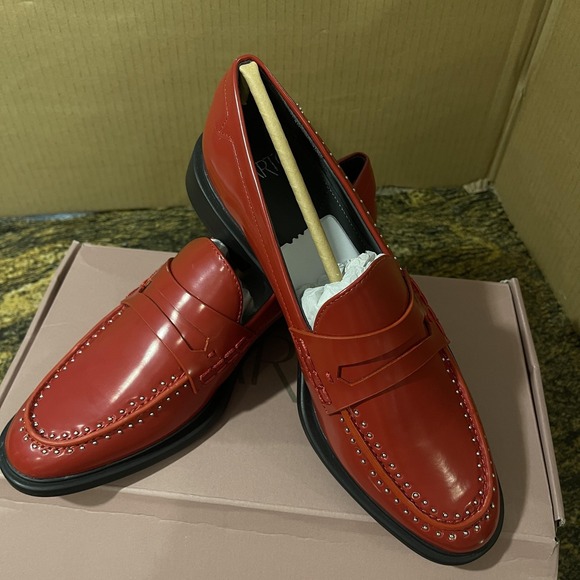 Sarto by Franco Sarto Shoes Womens Size 7.5 Red Eden Studs Loafers J0852S1600 - Picture 1 of 16